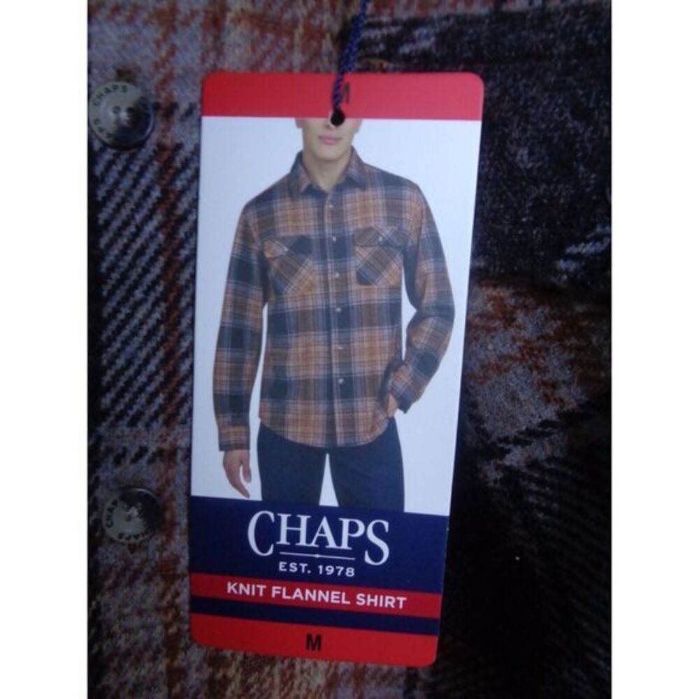 Chaps Men's Knit‎ Brown Plaid Flannel Shirt Long Sleeve Super Soft Size Medium - Picture 3 of 5